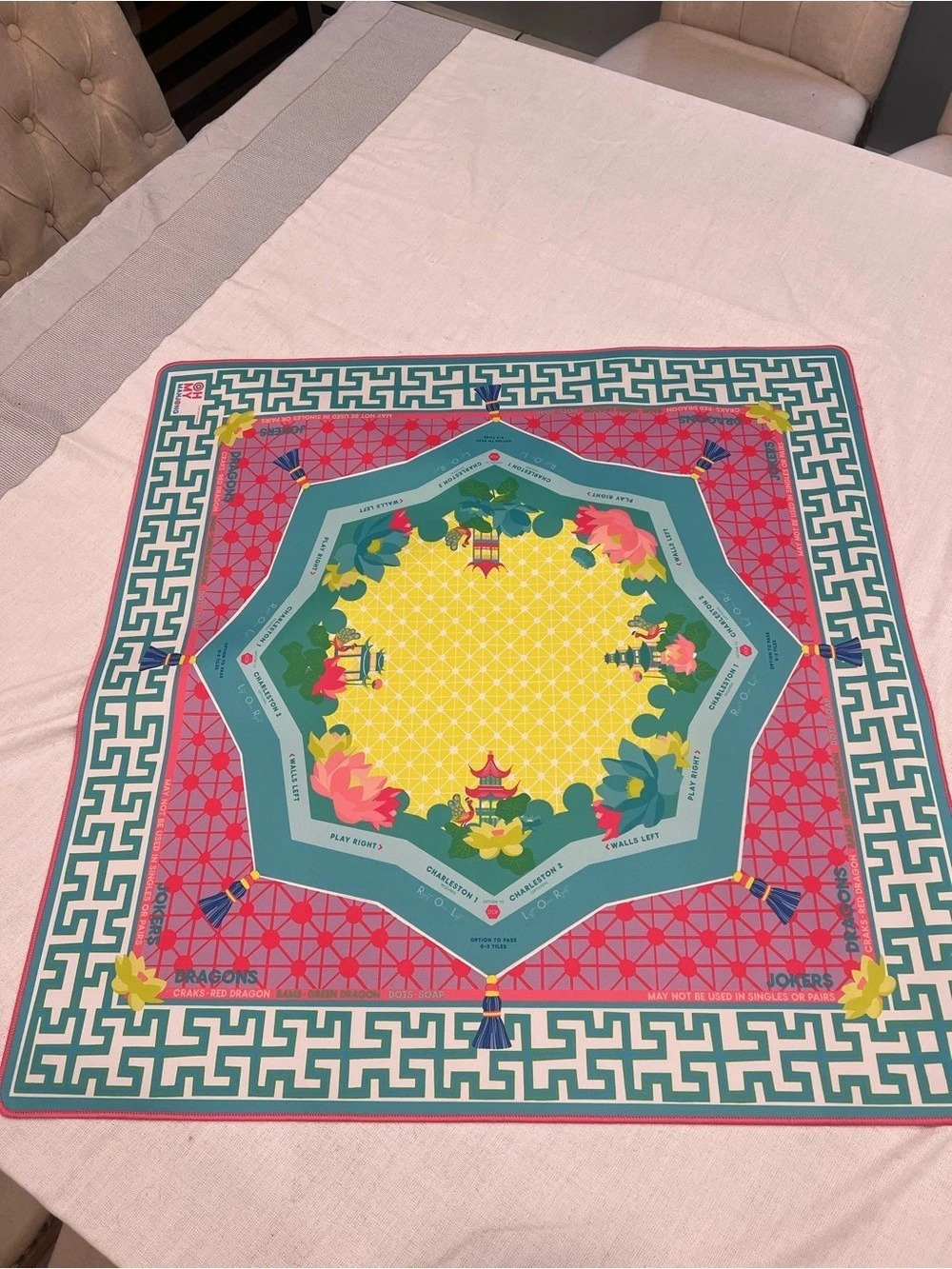 Oh My Mahjong Zen Glow Instructional Mahjong Mat Pink & Yellow